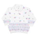 BLAST Womens White Floral Print Collared S Cotton Blend Sweatshirt