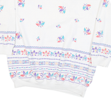 BLAST Womens White Floral Print Collared S Cotton Blend Sweatshirt
