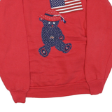 TULTEX Womens Red Cotton Blend Crew Neck L Sweatshirt Teddy Bear Flag Graphic