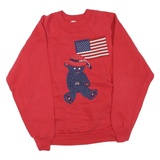 TULTEX Womens Red Cotton Blend Crew Neck L Sweatshirt Teddy Bear Flag Graphic