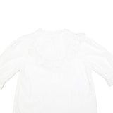 FAT FACE Womens White Lace Trim Cotton Blend Blouse 3/4 Sleeve V Neck UK 10