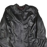 ERRETI Womens Black Leather Jacket L Button Closure Textured Pattern Stylish