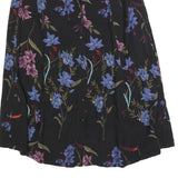 SAG HARBOR Womens Black Floral Print Button Midi Cotton Blend Skirt L Elegant