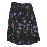 SAG HARBOR Womens Black Floral Print Button Midi Cotton Blend Skirt L Elegant
