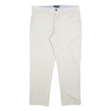 TOMMY HILFIGER Mens Cotton Blend White Regular Straight Trousers W36 L30 Casual