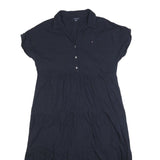 TOMMY HILFIGER Womens Navy Blue Day Cotton Blend Shirt Dress L Polo Casual