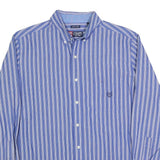 CHAPS Mens Blue & White Stripe Button-Down Shirt L Classic Fit Collar Long