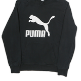 PUMA Mens Black Hoodie M Cotton Pullover Logo Sweatshirt Casual