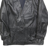 Womens Black Leather Button Jacket M Leather Plain Classic Smart Outerwear