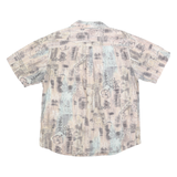 DAVID TAYLOR Mens Beige & Grey Hawaiian Shirt L Cotton Blend Short Sleeve Casual