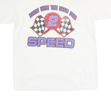 Mens White Cotton Graphic T-Shirt L Short Sleeve Crew Neck Vintage Racing Style