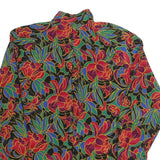 PARTNERS Womens Black Floral Shirt Long Sleeve Collared L Polyester Blend Blouse