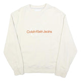 CALVIN KLEIN JEANS Mens Cream Sweatshirt Crew Neck M Cotton Pullover Logo