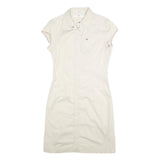 TOMMY HILFIGER Womens Cream Shirt Dress Cotton Blend Short Sleeve UK 8 Casual