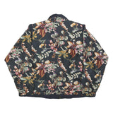 LAVON Womens Black Floral Silk Zip Jacket M Lightweight Elegant Satin Print