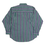 BUGLE BOY Mens Green & Blue Stripe Button-Down Cotton Shirt L Classic Fit Long