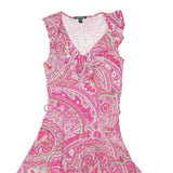 LAUREN RALPH LAUREN Womens Pink Paisley Fit & Flare Cotton Blend Dress S V-Neck