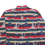 KEELER BAY Mens Blue Red & Green Sailing Boat Print Shirt L Cotton Nautical