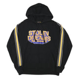 BERSHKA Mens Black Hoodie M Stolen Dreams Print Striped Sleeves Pullover