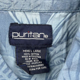 Puritan Floral Hawaiian Shirt - Large Blue Cotton
