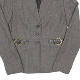 Womens Grey Cotton Blend Plain Tailored Jacket S Button Closure Classic Fit
