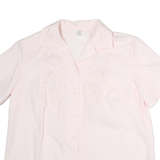 Womens Pink Embroidered Cotton Blend Shirt Short Sleeve Collared Size L Casual