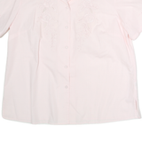 Womens Pink Embroidered Cotton Blend Shirt Short Sleeve Collared Size L Casual