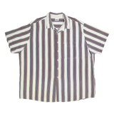 BASIC EDITION Mens White & Burgundy Stripe Short Sleeve Shirt 2XL Cotton Blend