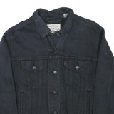 LEVI'S Womens Black Button Denim Jacket S Cotton Blend Wave Embroidered