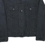 LEVI'S Womens Black Button Denim Jacket S Cotton Blend Wave Embroidered