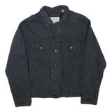 LEVI'S Womens Black Button Denim Jacket S Cotton Blend Wave Embroidered