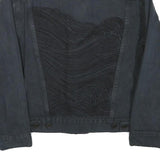 LEVI'S Womens Black Button Denim Jacket S Cotton Blend Wave Embroidered