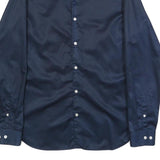 DKNY Mens Navy Blue Plain Shirt M Cotton Blend Button Collar Long Sleeve Classic