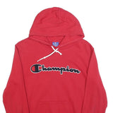 CHAMPION Mens Red Pullover Hoodie S Embroidered Logo Soft Cotton Blend