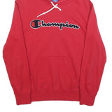 CHAMPION Mens Red Pullover Hoodie S Embroidered Logo Soft Cotton Blend