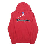 CHAMPION Mens Red Pullover Hoodie S Embroidered Logo Soft Cotton Blend