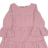 ZARA Womens Red & White Gingham Day Cotton Blend Dress XS Ruffle Sleeve Short
