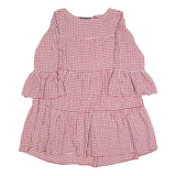 ZARA Womens Red & White Gingham Day Cotton Blend Dress XS Ruffle Sleeve Short