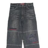 COCKY Mens Regular Fit Black Denim Jeans W26 L24 Embroidered Patchwork Zip