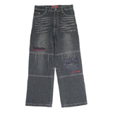 COCKY Mens Regular Fit Black Denim Jeans W26 L24 Embroidered Patchwork Zip