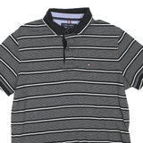 TOMMY HILFIGER Mens Black & Grey Striped Short Sleeve Polo Shirt M Classic
