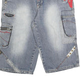 POLE POSITION Mens Denim Casual Shorts Blue L W35 Multi Pocket Zip Detail