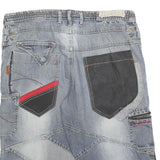 POLE POSITION Mens Denim Casual Shorts Blue L W35 Multi Pocket Zip Detail