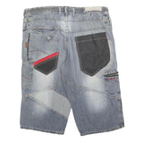 POLE POSITION Mens Denim Casual Shorts Blue L W35 Multi Pocket Zip Detail