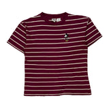 Mickey Mouse Disney Striped T-Shirt - Medium Burgundy Cotton