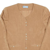 Womens Beige Cotton Blend Button Jacket S Plain Classic Stylish Retro