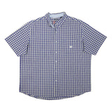 CHAPS Mens Blue & Cream Check Short Sleeve Shirt 2XL Cotton Blend Casual Button