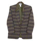 DAVID N Womens Olive Green & Purple Checked Wool Blend Button Jacket M Woven