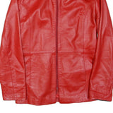 Womens Red Faux Leather Jacket S Zip Plain Stylish Slim Fit Outerwear