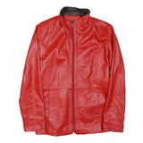 Womens Red Faux Leather Jacket S Zip Plain Stylish Slim Fit Outerwear